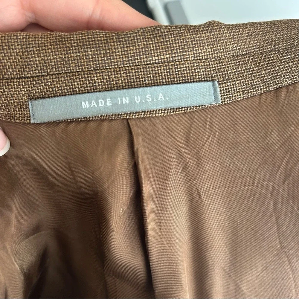Hickey‎ Freeman Brown Worsted Wool Silk Linen Blazer Size 43L Sport Coat Jacket